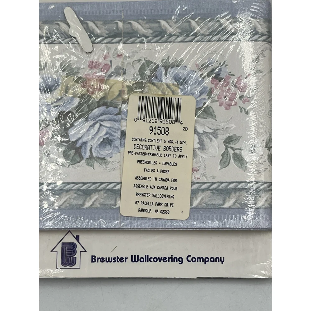 ViNtage Mirage prepasted Wallpaper Border Blue / Pink Flowers 5 yards NEW